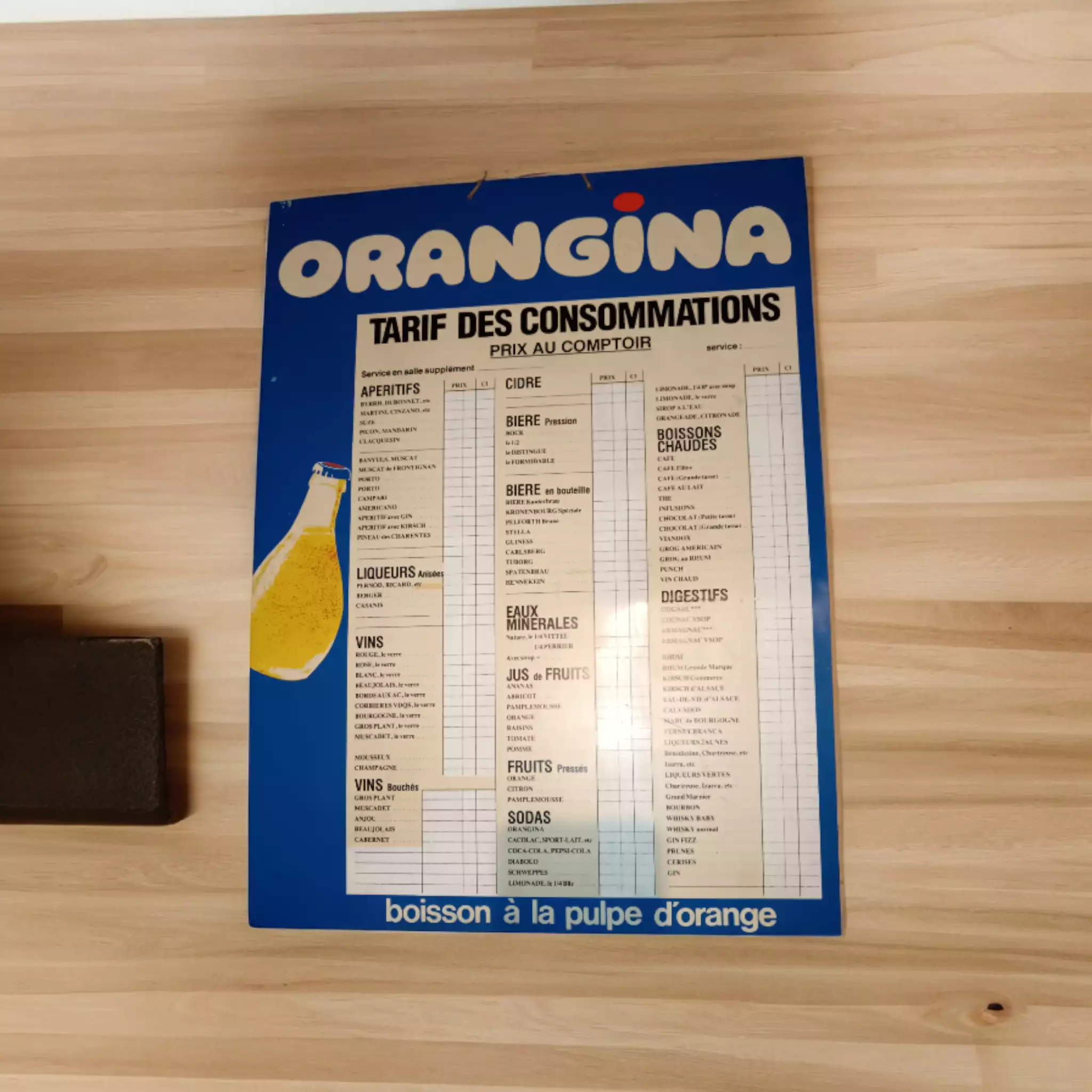 Panneau tarifaire Orangina